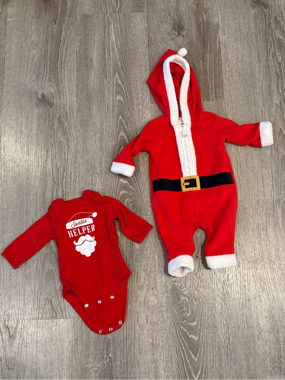 Baby Christmas Outfits Size 0-3 Months / Santa Suit and Long Sleeve Onesie